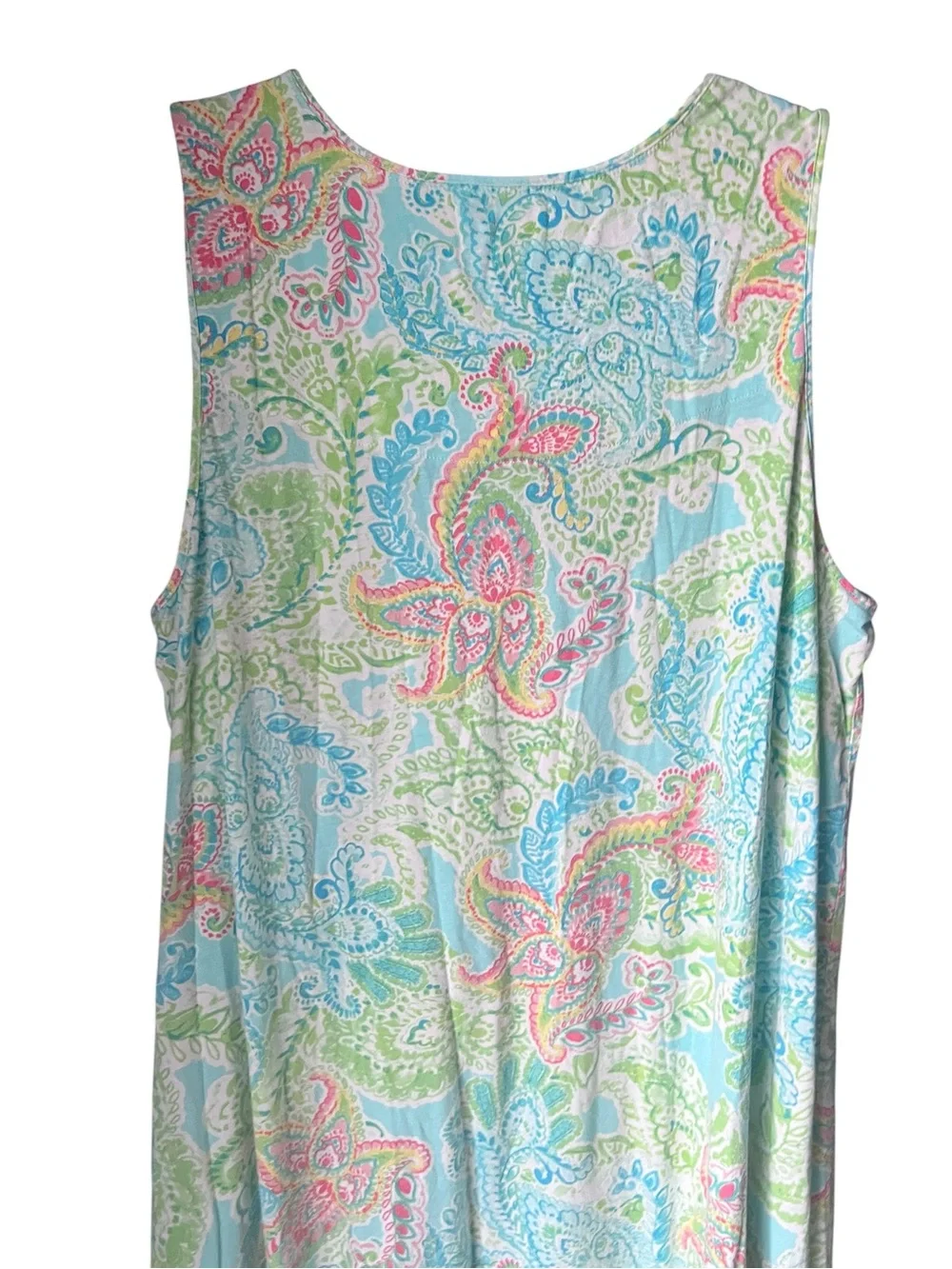 Chaps Paisley Sleeveless Nightgown XXL Cotton Rayon Blue Pink Lounge Sleep